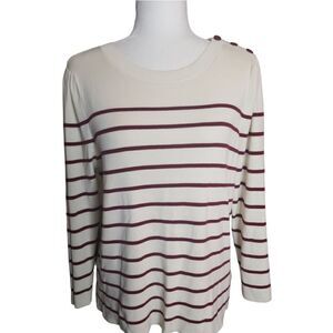 Talbots Crew Neck 3/4 Sleeve Sweater White Maroon Stripe Top Size XL